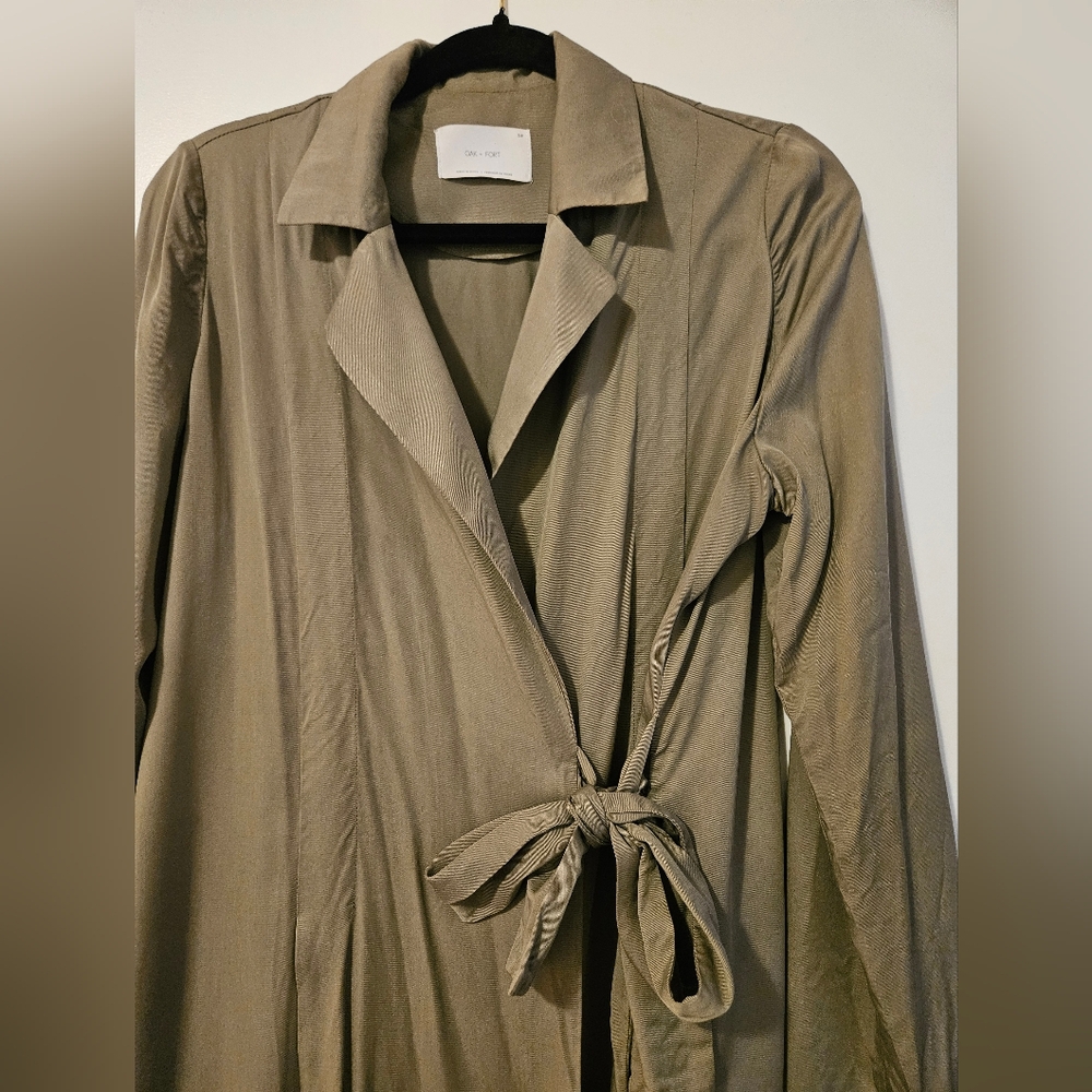 OAK + FORT Olive Green Tie Front Wrap Dress/Jacket